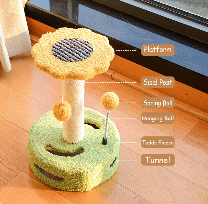 35cm Multifunctional Interactive Cat Tree with Tunnel Turntable