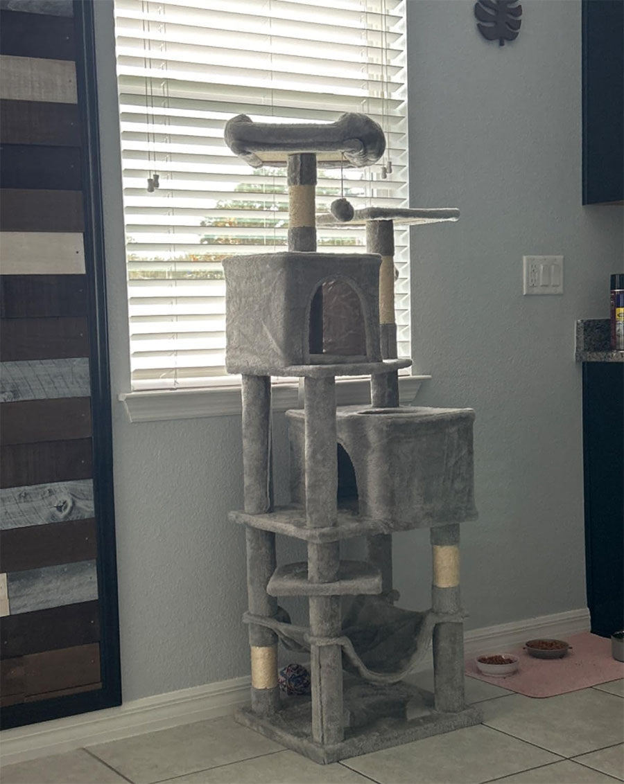 155cm Cat Tree, Plush Multi-Level Cat Condo