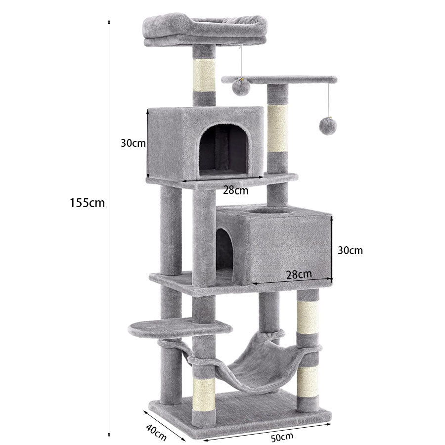 155cm Cat Tree, Plush Multi-Level Cat Condo